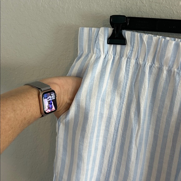 Blue and White linen blend Striped Pants - Picture 5 of 8